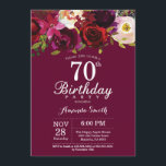 Burgundy Floral 70th Birthday Party Invitation Kaart<br><div class="desc">Bourgogne Bloemen 70e Verjaardag Party Uitnodiging voor vrouwen. Bourgondië Rode verjaardagsfeestje uitnodigen. Bourgogne Waterverf Bloemenbloem. 13e 15e 16e 18e 20e 21e 30e 40e 50e 60e 70e 80e 90e 100e. Voor verdere aanpassing klikt u op de knop "Aanpassen" en gebruikt u onze ontwerptool om deze sjabloon te wijzigen.</div>