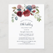 Burgundy Floral 80th Birthday Party Invitation (Voorkant)
