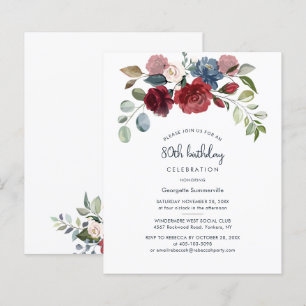 Burgundy Floral 80th Birthday Party Invitation
