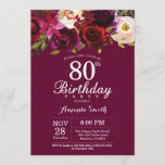 Burgundy Floral 80th Birthday Party Invitation Kaart<br><div class="desc">Burgundy Floral 80th Birthday Party Invitation for women. Burgundy Red Birthday Party nodigt uit. Florale bloem van de Bourgogne Waterverf. 13e 15e 16e 18e 21e 30e 40e 50e 60e 70e 80e 90e 100e. Voor verdere aanpassing, te klikken gelieve de knoop "van de Aanpassing het"en ons ontwerphulpmiddel te gebruiken om deze...</div>