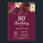 Burgundy Floral 80th Birthday Party Invitation Kaart<br><div class="desc">Burgundy Floral 80th Birthday Party Invitation for women. Burgundy Red Birthday Party nodigt uit. Florale bloem van de Bourgogne Waterverf. 13e 15e 16e 18e 21e 30e 40e 50e 60e 70e 80e 90e 100e. Voor verdere aanpassing, te klikken gelieve de knoop "van de Aanpassing het"en ons ontwerphulpmiddel te gebruiken om deze...</div>