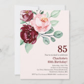 Burgundy Floral 85th Birthday Invitation Kaart (Voorkant)