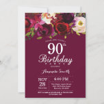 Burgundy Floral 90th Birthday Party Invitation Kaart<br><div class="desc">Burgundy Floral 90th Birthday Party Invitation for women. Burgundy Red Birthday Party nodigt uit. Florale bloem van de Bourgogne Waterverf. 13e 15e 16e 18e 21e 30e 40e 50e 60e 70e 80e 90e 100e. Voor verdere aanpassing, te klikken gelieve de knoop "van de Aanpassing het"en ons ontwerphulpmiddel te gebruiken om deze...</div>