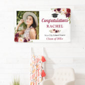 Burgundy Floral Afstuderen Fotogradatie Partij Spandoek (Insitu)