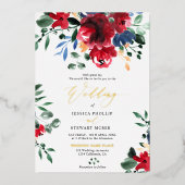 Burgundy floral all in one calligraphy bruiloft folie uitnodiging (Voorkant)
