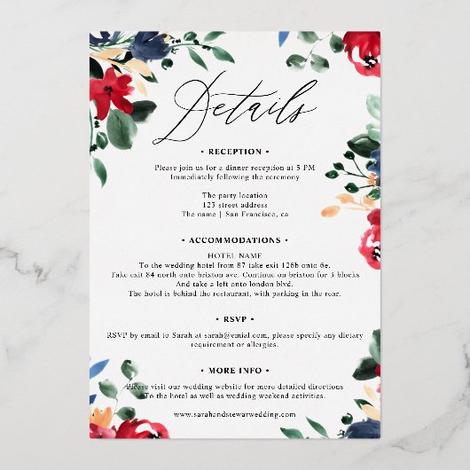 Burgundy floral all in one calligraphy bruiloft folie uitnodiging (Achterkant)