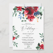 Burgundy floral all in one calligraphy bruiloft kaart (Voorkant)