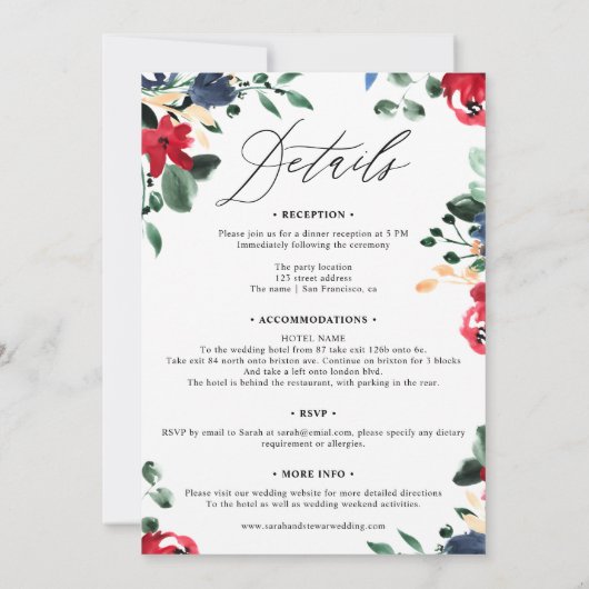 Burgundy floral all in one calligraphy bruiloft kaart (Achterkant)