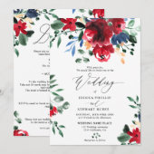 Burgundy floral all in one calligraphy bruiloft kaart (Voorkant / Achterkant)
