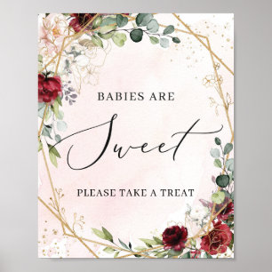 Burgundy floral and Gold Baby's zijn zoet teken Poster