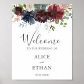 Burgundy Floral and Greenery Wedding Welcome Sign Poster (Voorkant)