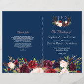 Burgundy Floral Antlers Blue Wedding Programme Flyer (Voorkant)