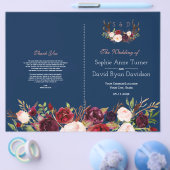 Burgundy Floral Antlers Blue Wedding Programme Flyer (Enkel)