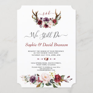 Burgundy Floral Antlers Calligrafie Kaart