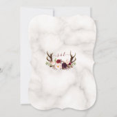 Burgundy Floral Antlers Calligrafie Marmer Wedding Kaart (Achterkant)