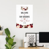 Burgundy Floral Antlers Welkomstbord Poster (Thuiskantoor)