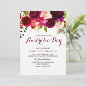 Burgundy Floral Australia Day Uitnodiging (Staand voorkant)