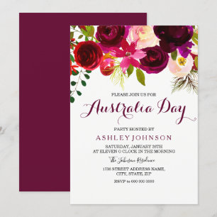 Burgundy Floral Australia Day Uitnodiging