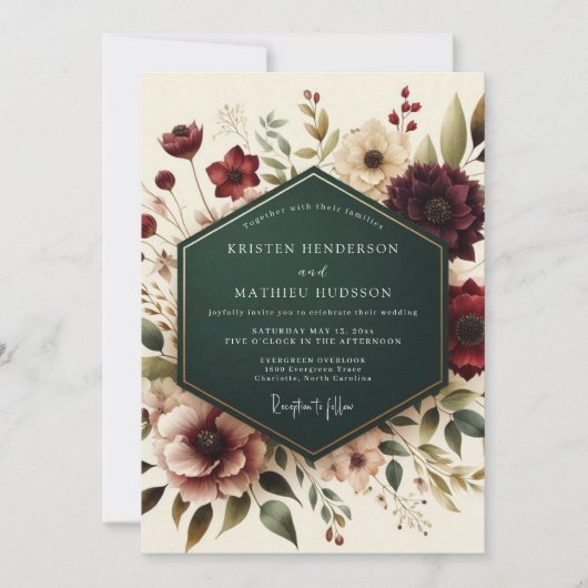 Burgundy Floral Autumn Romance Wedding Kaart (Voorkant)