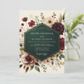 Burgundy Floral Autumn Romance Wedding Kaart (Staand voorkant)