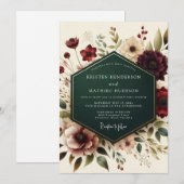 Burgundy Floral Autumn Romance Wedding Kaart (Voorkant / Achterkant)