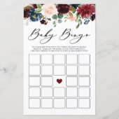 Burgundy Floral Baby Bingo Baby shower Game (Voorkant)