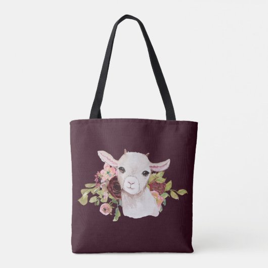 Burgundy Floral Baby Goat Tote Bag (Achterkant)