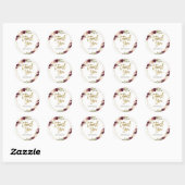 Burgundy Floral Baby shower Dank je wel Ronde Sticker (Vel)