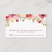 Burgundy Floral Baby shower Diaper Raffle Informatiekaartje (Voorkant)