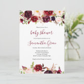 Burgundy Floral Baby Shower Kaart (Staand voorkant)