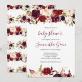 Burgundy Floral Baby Shower Kaart (Voorkant / Achterkant)