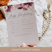 Burgundy Floral Baby Shower Predictions Game Card Kaart
