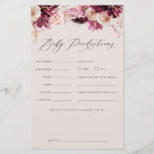 Burgundy Floral Baby Shower Predictions Game Sheet Flyer (Voorkant)