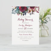 Burgundy Floral Baby shower Uitnodiging (Staand voorkant)