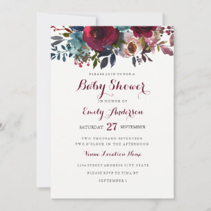 Burgundy Floral Baby shower Uitnodiging