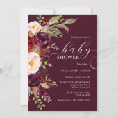 Burgundy Floral Baby shower Uitnodiging (Voorkant)