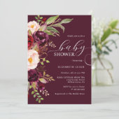 Burgundy Floral Baby shower Uitnodiging (Staand voorkant)