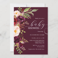 Burgundy Floral Baby shower Uitnodiging