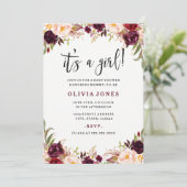 Burgundy Floral Baby shower Uitnodiging (Staand voorkant)