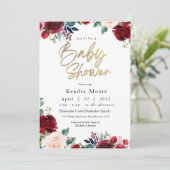 Burgundy Floral Baby shower Uitnodiging (Staand voorkant)