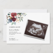 Burgundy Floral Baby Sonogram Zwangerschap Aankondiging (Voorkant)