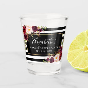 Burgundy Floral Bachelorette Party Striped Shot Glas