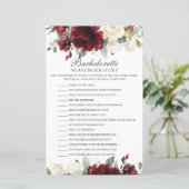 Burgundy Floral Bachelorette Scavenger Hunt Game (Staand voorkant)