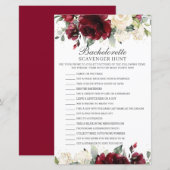 Burgundy Floral Bachelorette Scavenger Hunt Game (Voorkant / Achterkant)