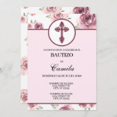 BURGUNDY FLORAL BAPTISM INVITATION KAART (Voorkant / Achterkant)