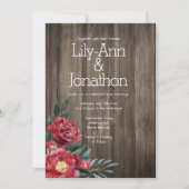 Burgundy Floral Barn Wood Rustic Wedding Kaart (Voorkant)