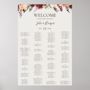Burgundy Floral Beige alfabetische zetgrafiek Poster