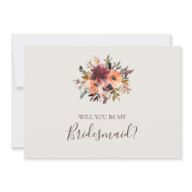 Burgundy Floral | Beige Bridesmaid-conceptkaart
