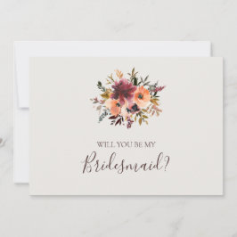 Burgundy Floral | Beige Bridesmaid-conceptkaart Kaart