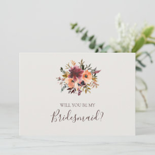 Burgundy Floral   Beige Bridesmaid-conceptkaart Kaart